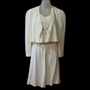 Sonia Rykiel Vintage White 3-Piece Skirt Suit Halter Coin Trim Set 42